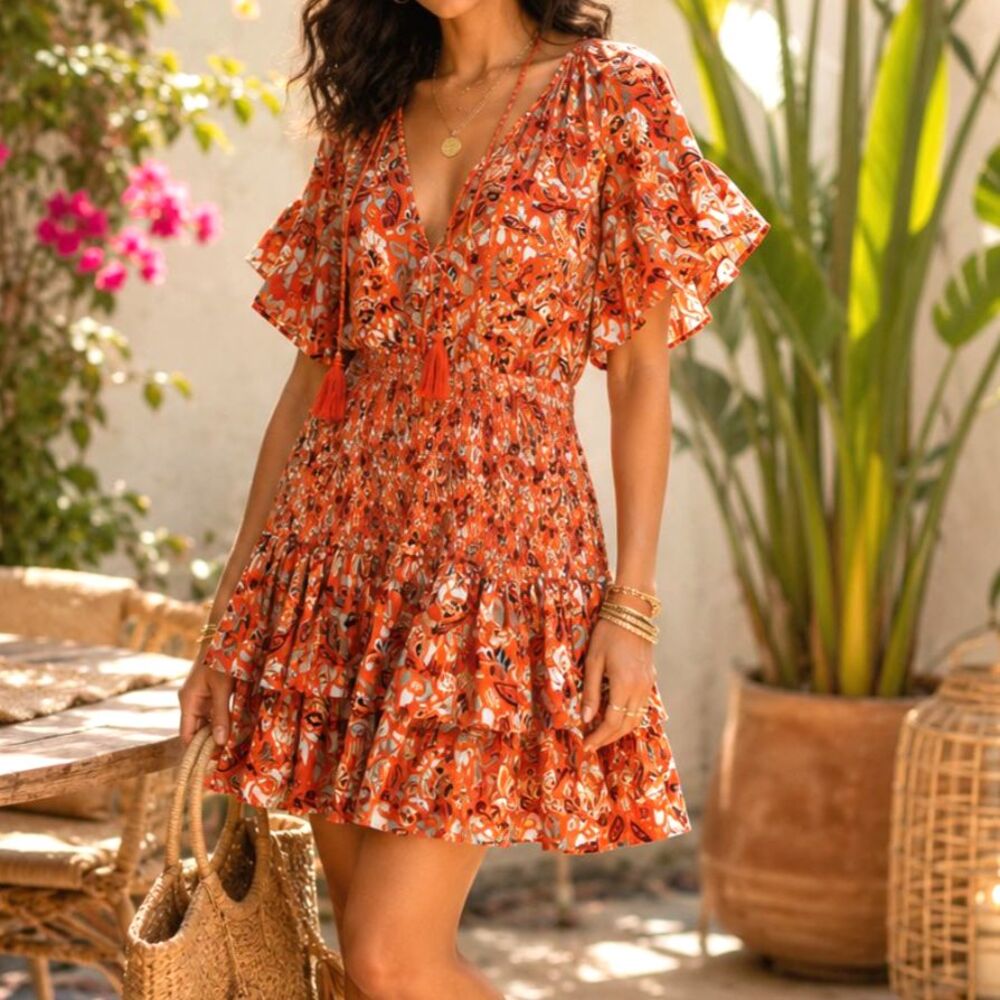 NWT maje organic cotton floral print mini dress - size 36 EU (see measurements)